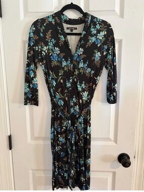 King Louis Black Floral Shirt Dress with Belt Small Long Sleeve